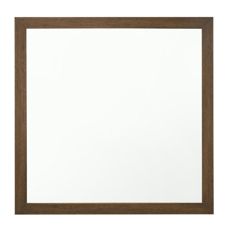 Transitional Style Wooden Frame Mirror with Grain Details, Brown - Benzara