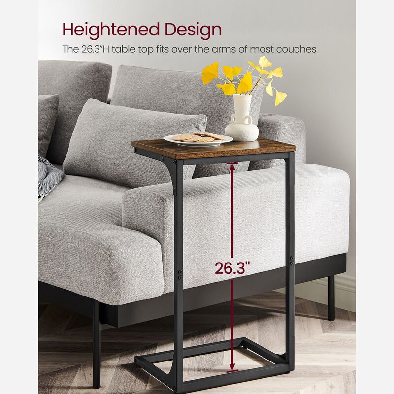 C-Shaped End Table with Metal Frame &ndash; Slim Sofa Side Table for Living Room, Bedroom, or Small Spaces