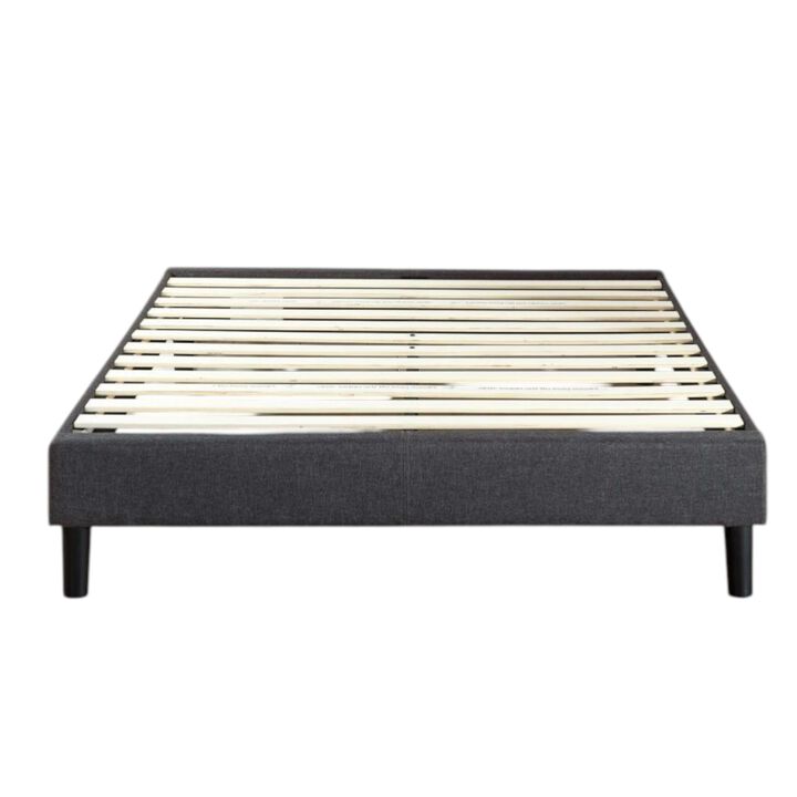 Hivvago King size Grey Upholstered Platform Bed Frame with Mid-Century Style Legs