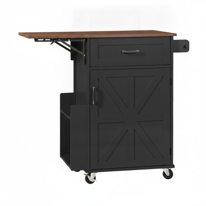ELEMENT ACE Rolling Drop Leaf Kitchen Island Cart with Storage Drawer Open Side Rack Towel Rack Lockable Wheels for Small Kitchens