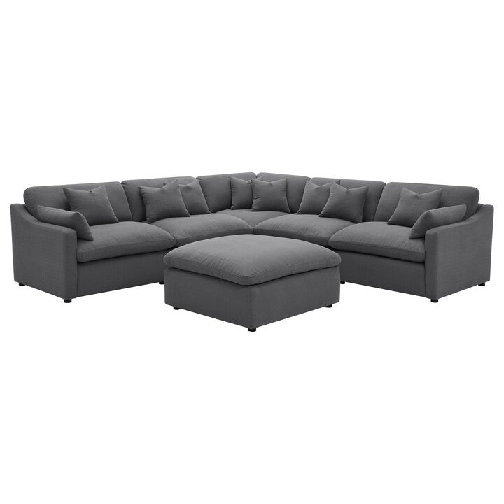 Hobo 6pc Sectional Sofa, Charcoal Gray Fabric, 10 Pillows, 120 Inch - Benzara