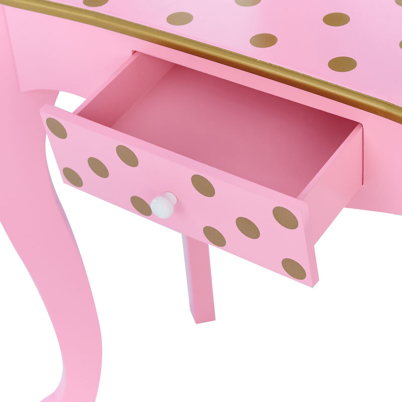 Fantasy Fields Gisele Polka Dot Vanity Set with LED Lighted Mirror and Chair, Pink/ Gold image number 3