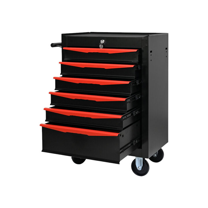 Rolling 6-Drawer Metal Tool Chest with Ball Bearing Slides, Steel Tool Storage Cabinet