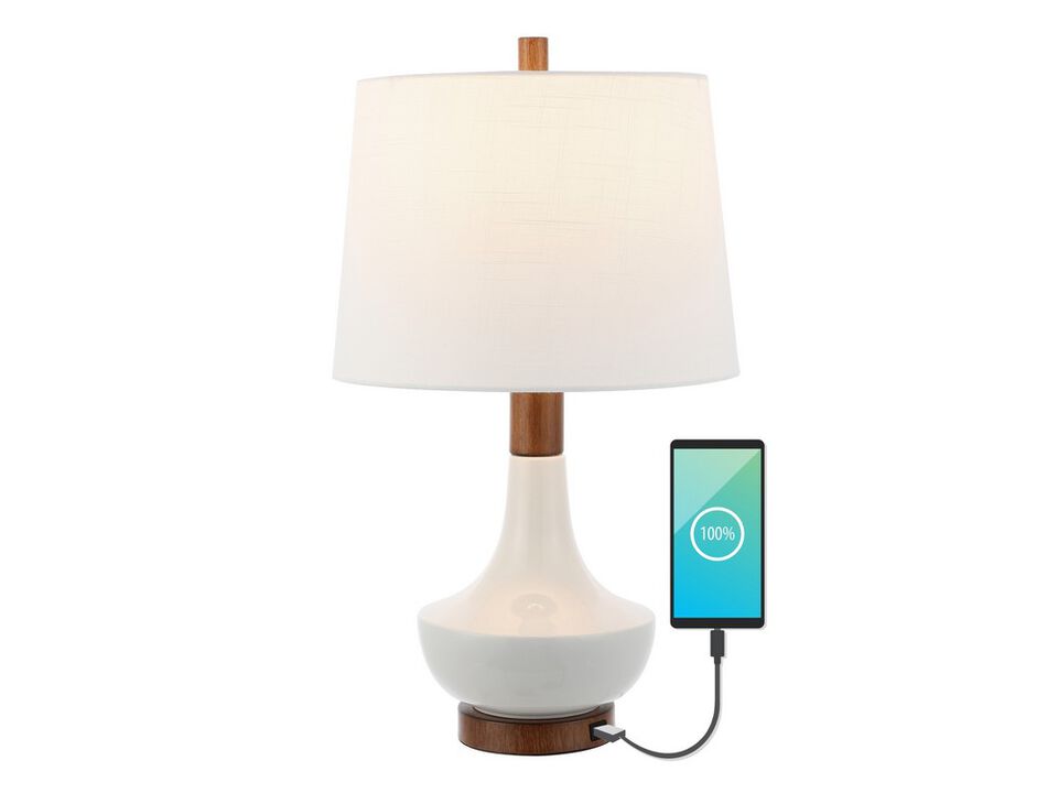 Finn Vintage Minimalist Iron/Ceramic LED Mini Table Lamp with USB Charging Port