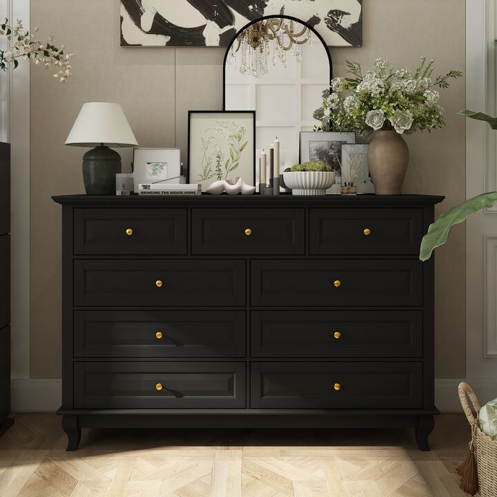 Modern 9-Drawer Dresser: Stylish Storage Solution in White or Black