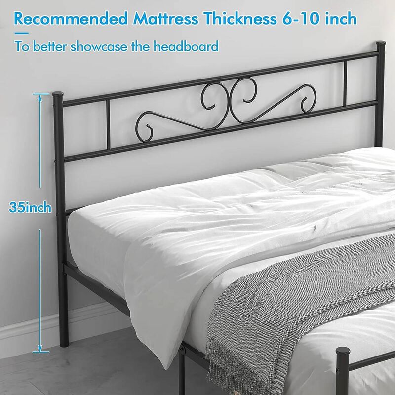Classic Metal Platform Bed with Integrated Headboard and Footboard