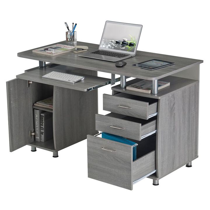Techni Mobili Complete Workstation Computer Desk with Storage. Color: Grey