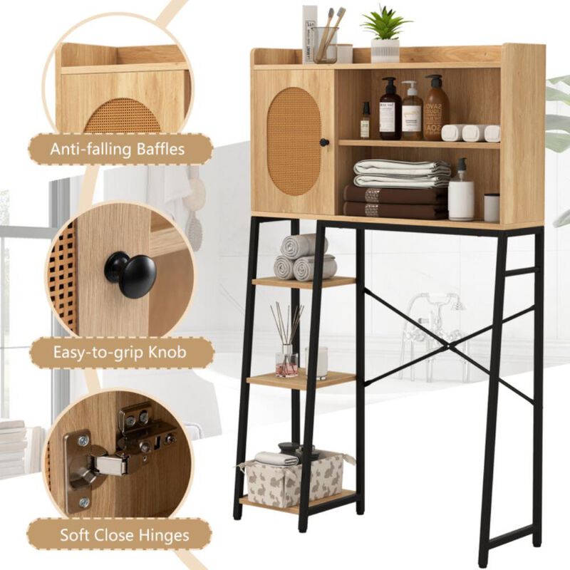 Hivvago Over The Toilet Storage Cabinet with PE Rattan Door and Open Storage Shelves