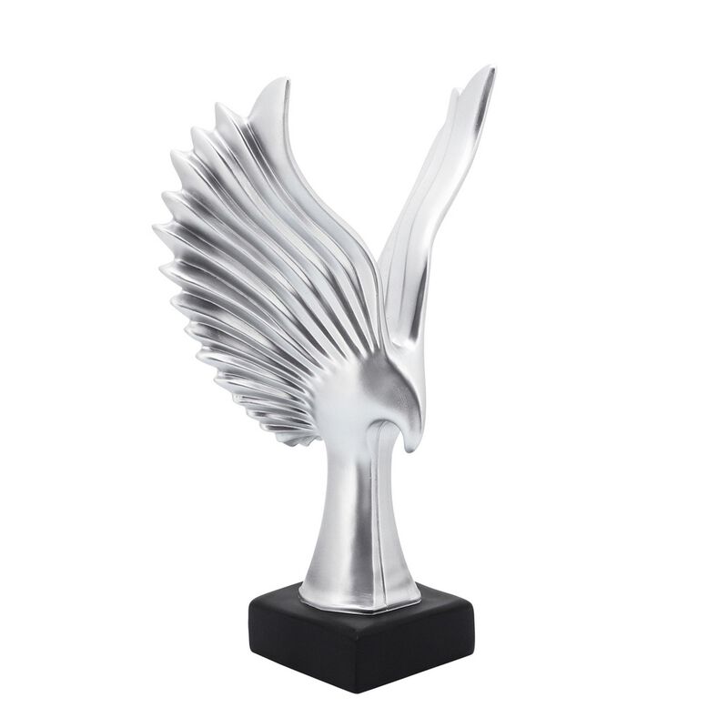 Resin Eagle Design Table Decor with Block Base, Silver - Benzara