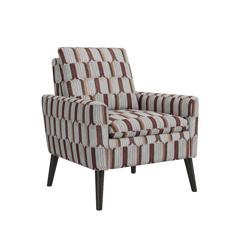 HL Home Furnishings Mid-Century Modern Armchair in Tan, Cream and Red Stripe
