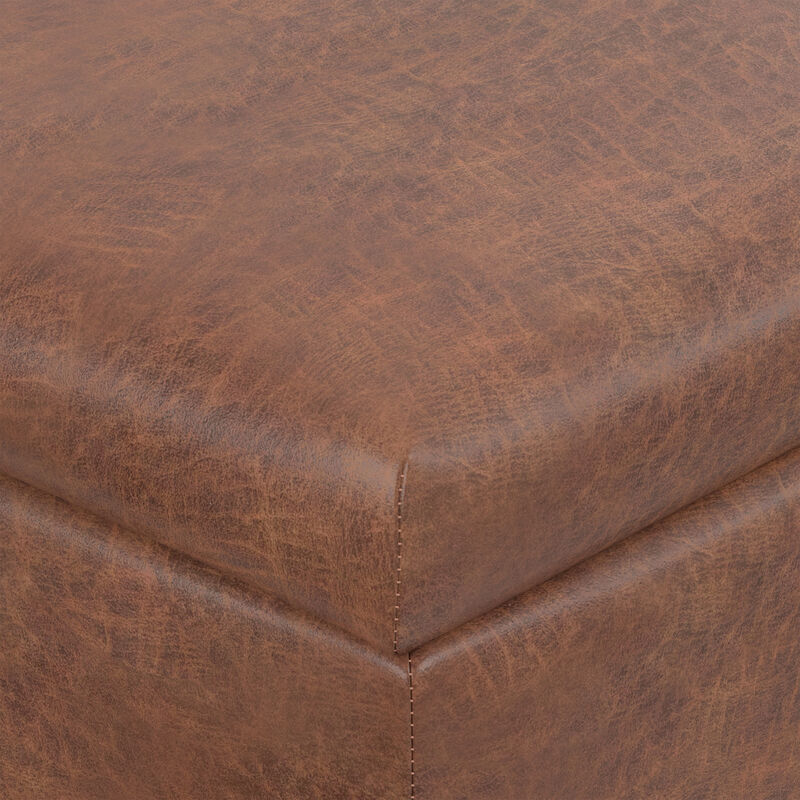 Gabbie 36 inch Wide Contemporary Square Square Coffee&nbsp;Table Storage Ottoman in Distressed Saddle Brown  Vegan Faux Leather, Assembled image number 7