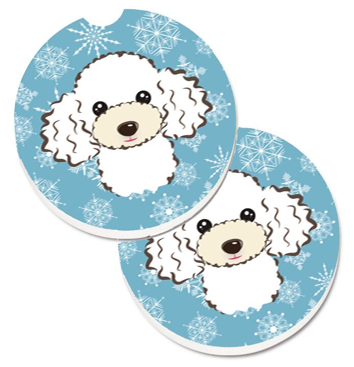 Caroline's Treasures Snowflake White Poodle Set of 2 Cup Holder Car Coasters BB1691CARC, 2.56, Multicolor