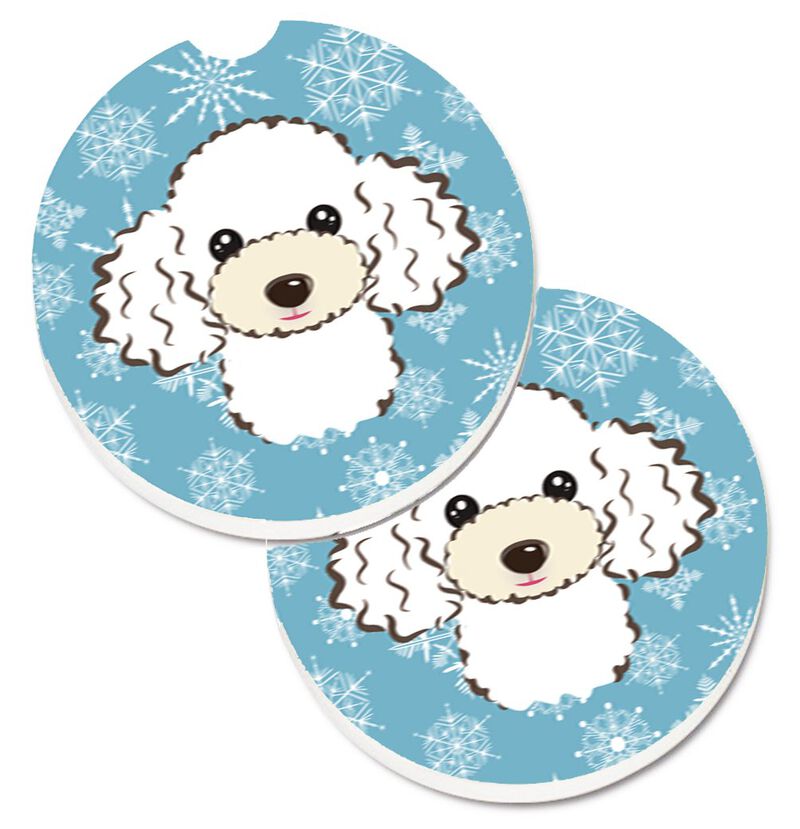 Caroline's Treasures Snowflake White Poodle Set of 2 Cup Holder Car Coasters BB1691CARC, 2.56, Multicolor