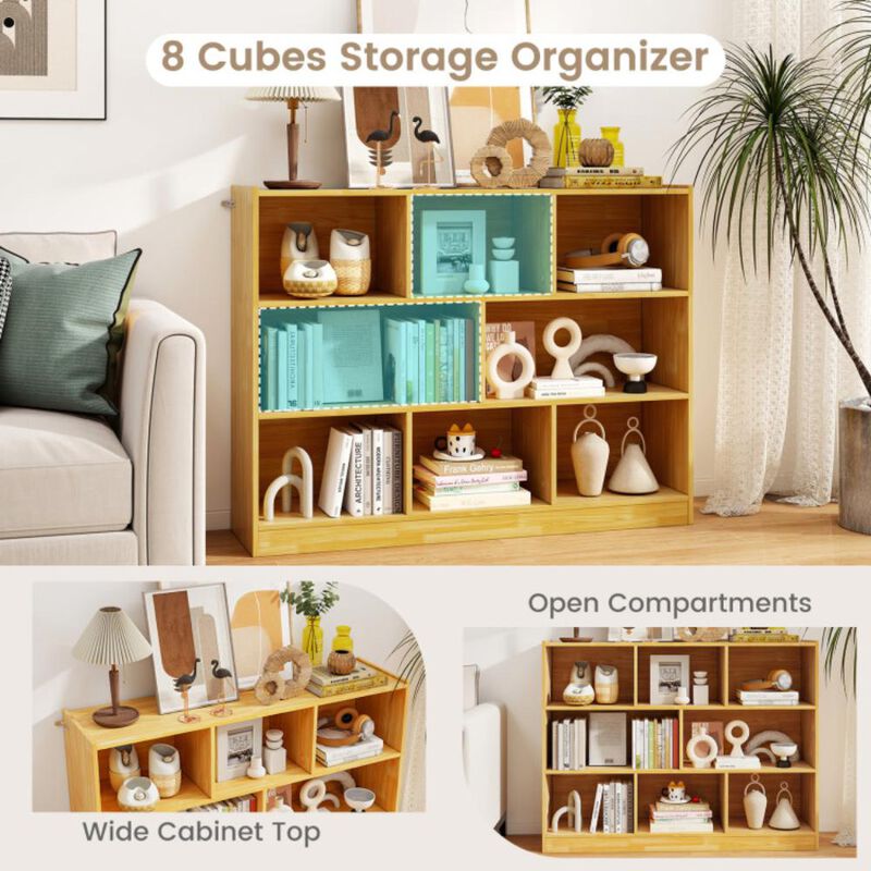 Hivvago 3-Tier Open Bookcase 8-Cube Floor Standing Storage Shelves
