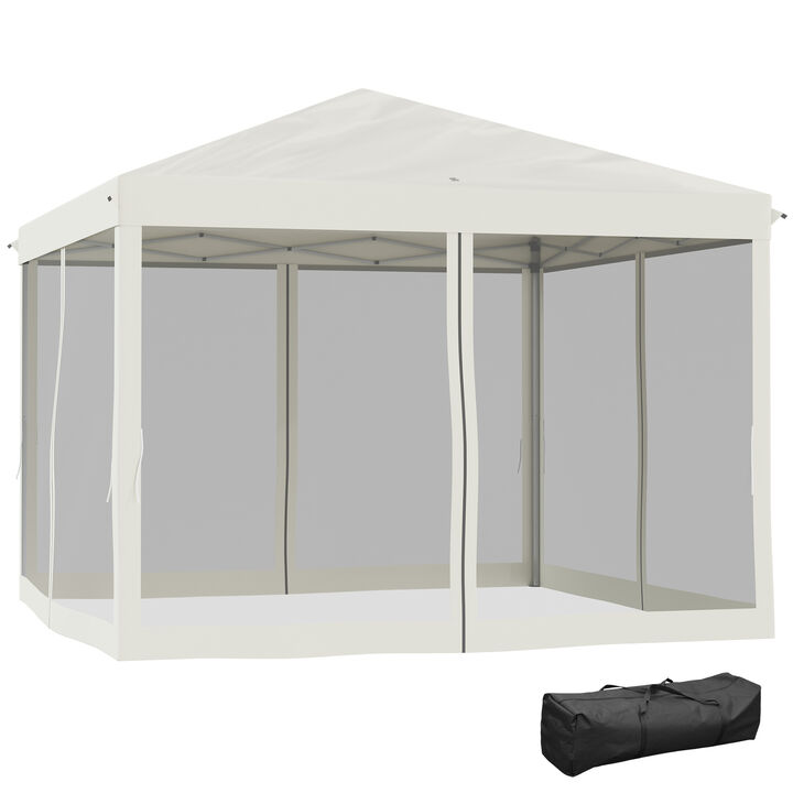 Outsunny 10' x 10' Pop Up Canopy Tent with Netting, Instant Gazebo, Ez up Screen House Room with Carry Bag, Height Adjustable, for Outdoor, Garden, Patio, Beige