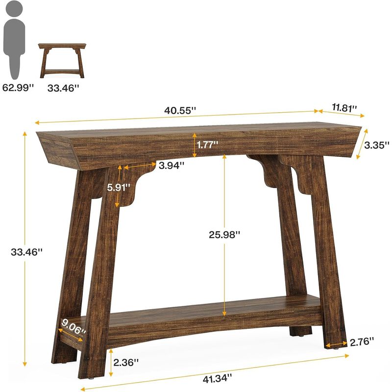 Tribesigns Farmhouse 2-Tier Wood Console Table with Storage Shelf image number 4