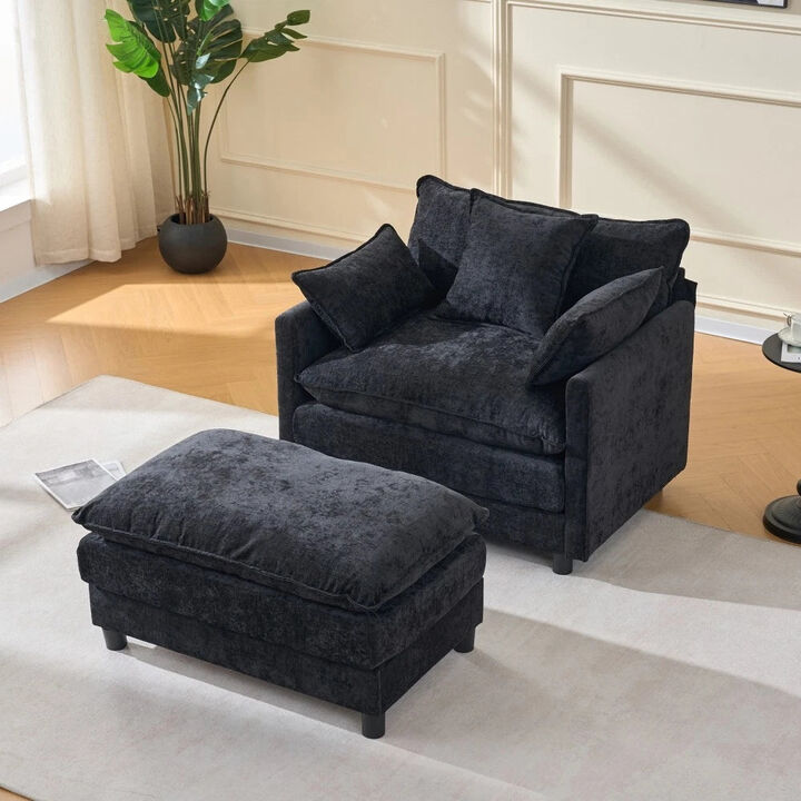 Envelor Modern Chenille 2-Seat Accent Sofa with Ottoman and Decorative Pillows