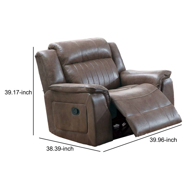 Fabric Manual Recliner Chair with Pillow Top Arms, Brown-Benzara