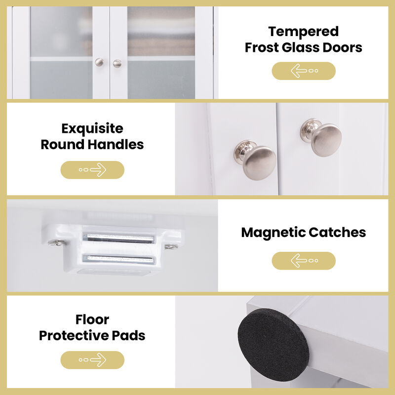 Frosted Glass Door Bathroom Cabinet Tall with Multiple Adjustable Shelves