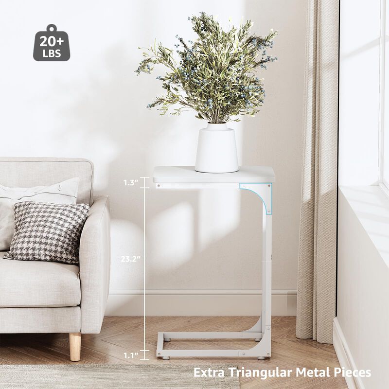 QEEIG C Table Side Table Set of 2 Living Room Sets C Shaped Couch Tray End Tables Modern, White (017-30-002WW) image number 2
