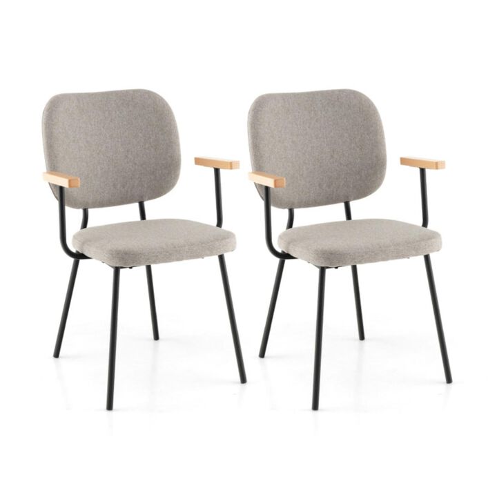 Hivvago Set of 2 Modern Fabric Dining Chairs with Armrest and Curved Backrest