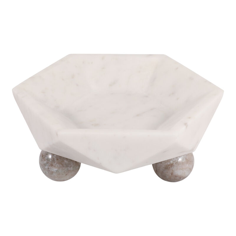 10x4" Marble Hexagon Bowl W/ball Feet, Wht/beige image number 4