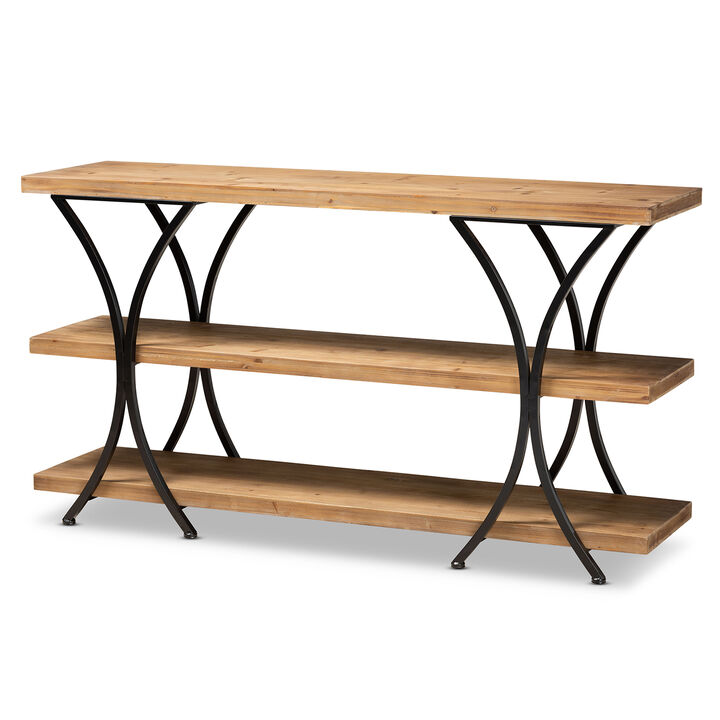 Baxton Studio Terrell Natural Brown Finished Wood And Black Finished Metal Console Table