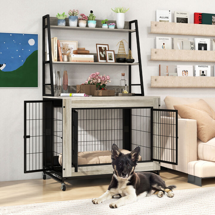 Modern Industrial Dog Kennel with Shelves &ndash; Furniture-Style Crate for Living Room