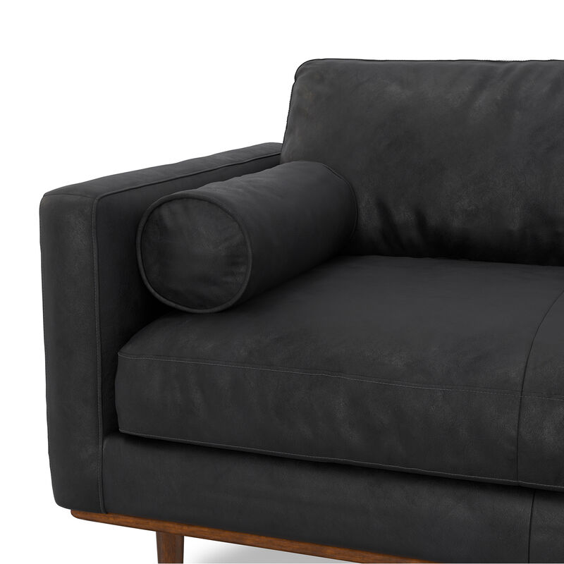 Morrison 89 inch Wide Mid-Century Modern Sofa in Lead Black Genuine Leather