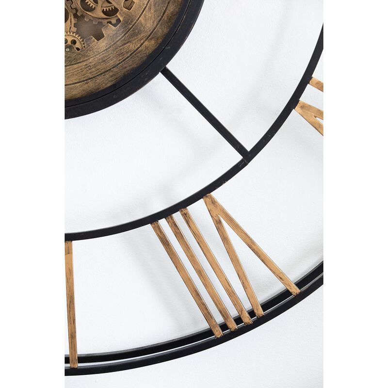 HomeRoots 56" Circle Copper Metal and Glass Analog Exposed Gear Wall Clock image number 5