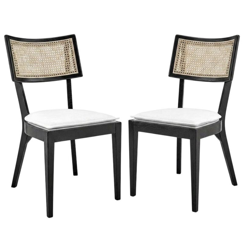 Fabric-Upholstered Wood Dining Chairs, Black White, Set of 2 image number 1