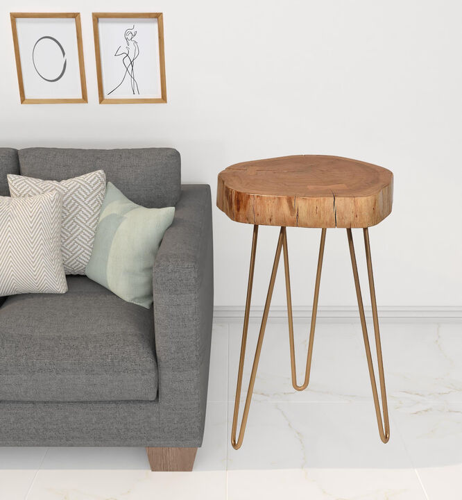 Solid Wood and Metal Round Side Table, Durable Accent Table for Modern Interiors