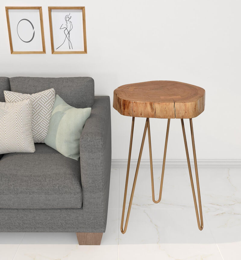 Solid Wood and Metal Round Side Table, Durable Accent Table for Modern Interiors