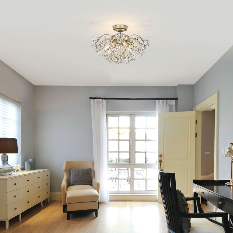 Paola 6-Light Brushed Silver-ish Champagne Daisy Flower Crystal Glass Sputnik Branch Flush Mount image number 2