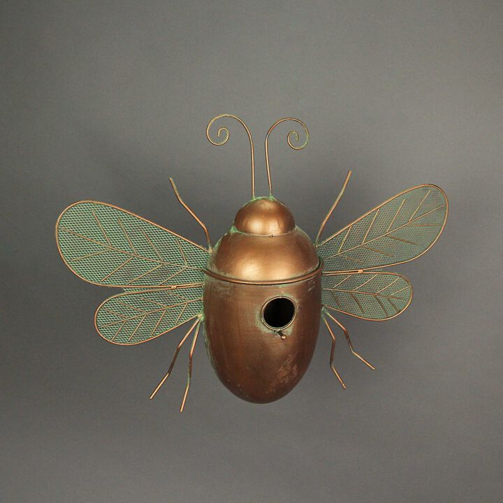 Metal Copper Hanging Decorative Bumblebee Bird House Outdoor Home Garden Decor