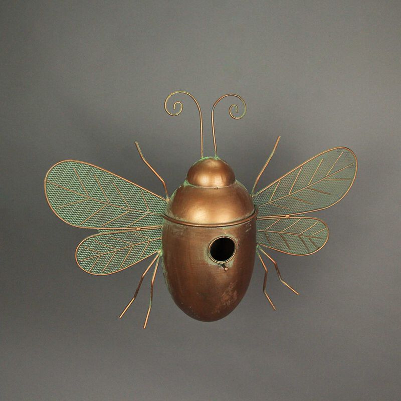 Metal Copper Hanging Decorative Bumblebee Bird House Outdoor Home Garden Decor image number 1