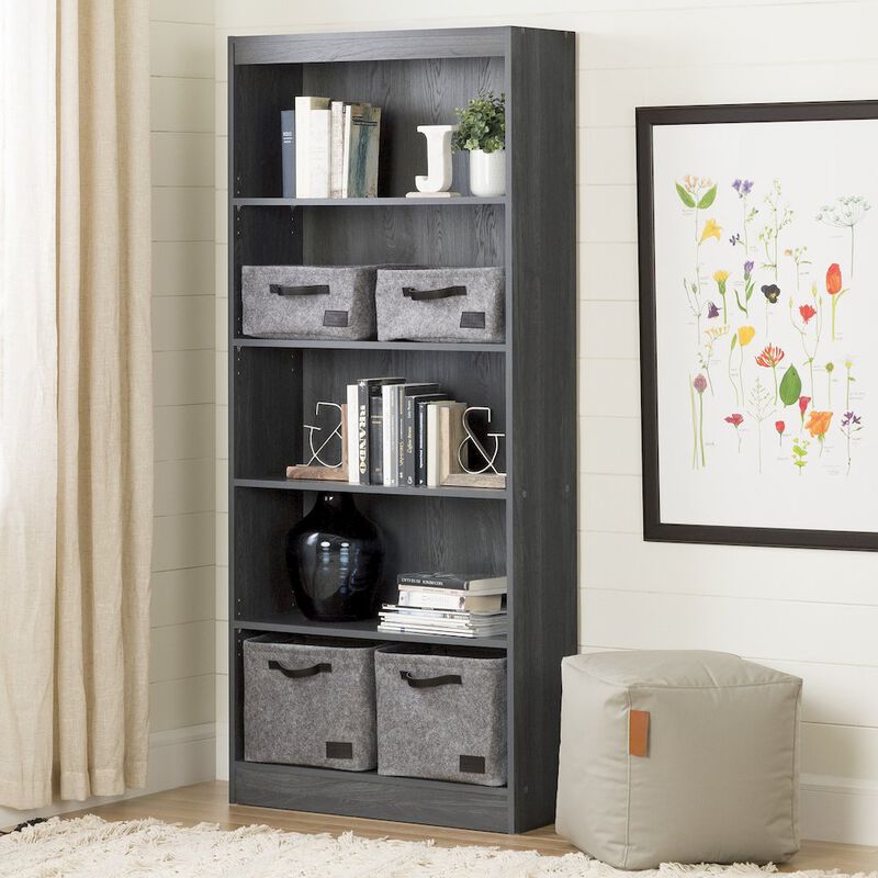 Axess 5-Shelf Bookcase, Gray Oak
