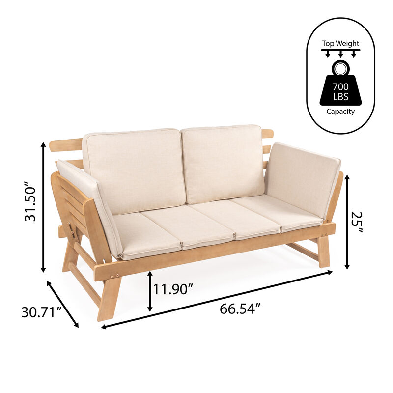 Hartley 2-Seat Modern Scandinavian Folding Wood Outdoor Day Bed Sofa