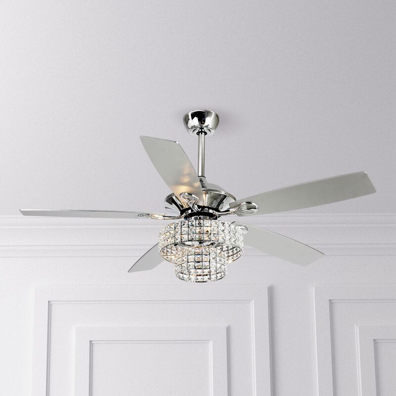 52 in. Chrome Crystal Chandelier Ceiling Fan with Light and Remote