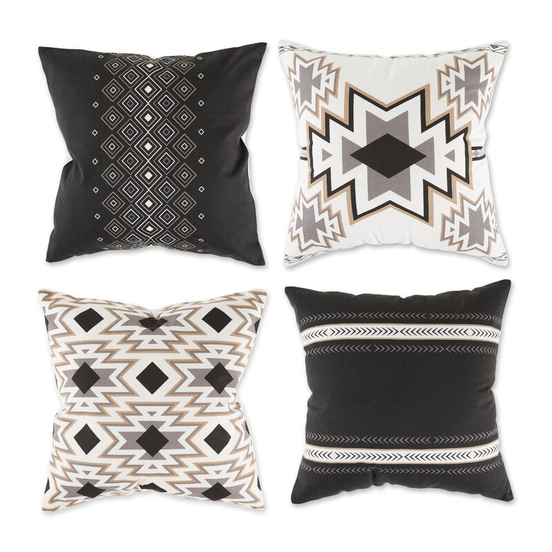 Set of 4 Black Aztec Throw Pillow Covers 18"
