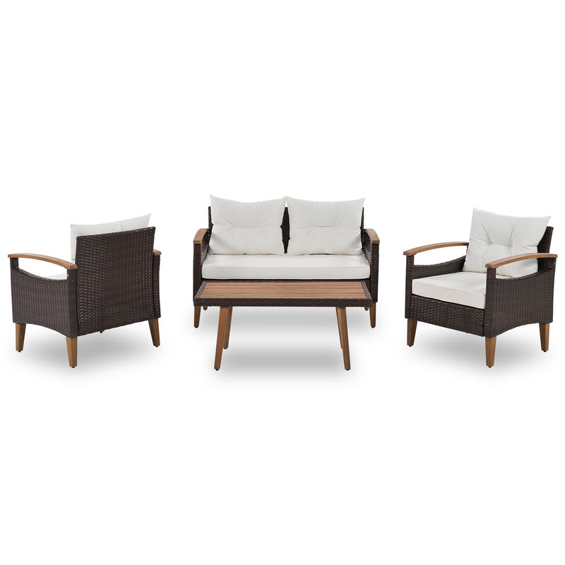Streamdale Rattan Patio Set with Wood Table (4 Pieces)