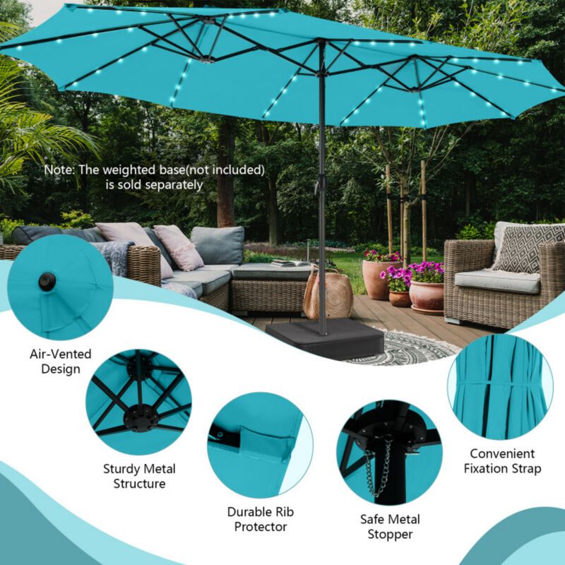 15 Feet Twin Patio Umbrella with 48 Solar LED Lights image number 4