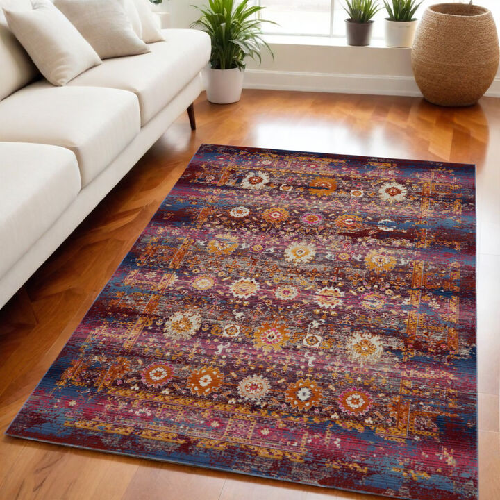 HomeRoots Floral Distressed Non Skid Area Rug