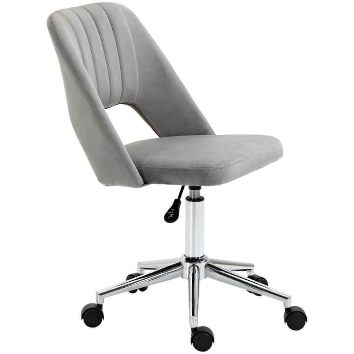 Vinsetto Modern Mid Back Office Chair with Velvet Fabric, Swivel Computer Armless Desk Chair with Hollow Back Design for Home Office, Grey