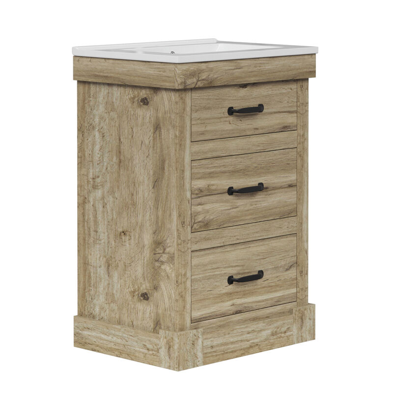Donovan 24" Single Bathroom Vanity with Two Drawers, Light Oak image number 3