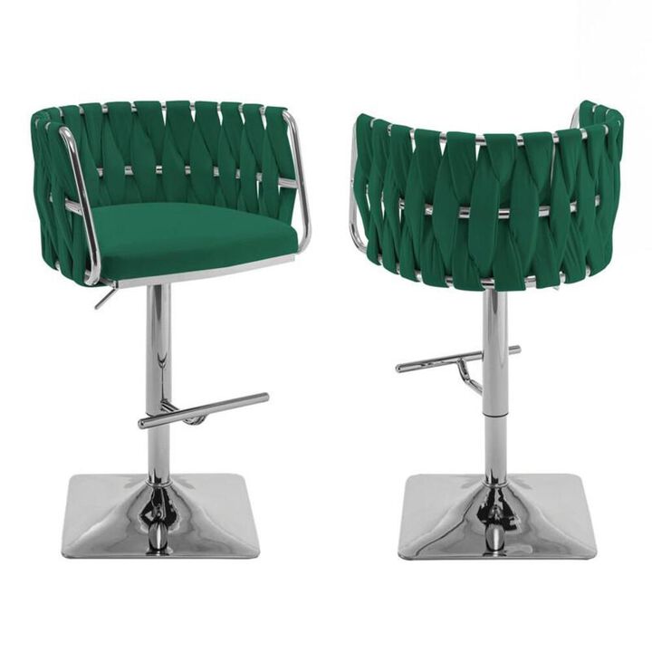 Best Quality Furniture Velvet Upholstered barstool in Emerald green and silver color base (SET OF 2)