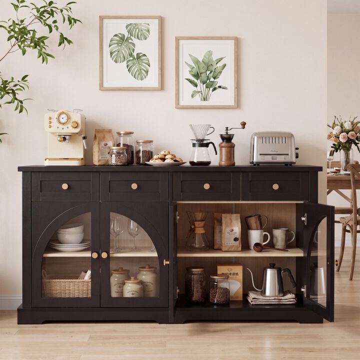 Semkit Farmhouse Arched Glass Door Sideboard Cabinet