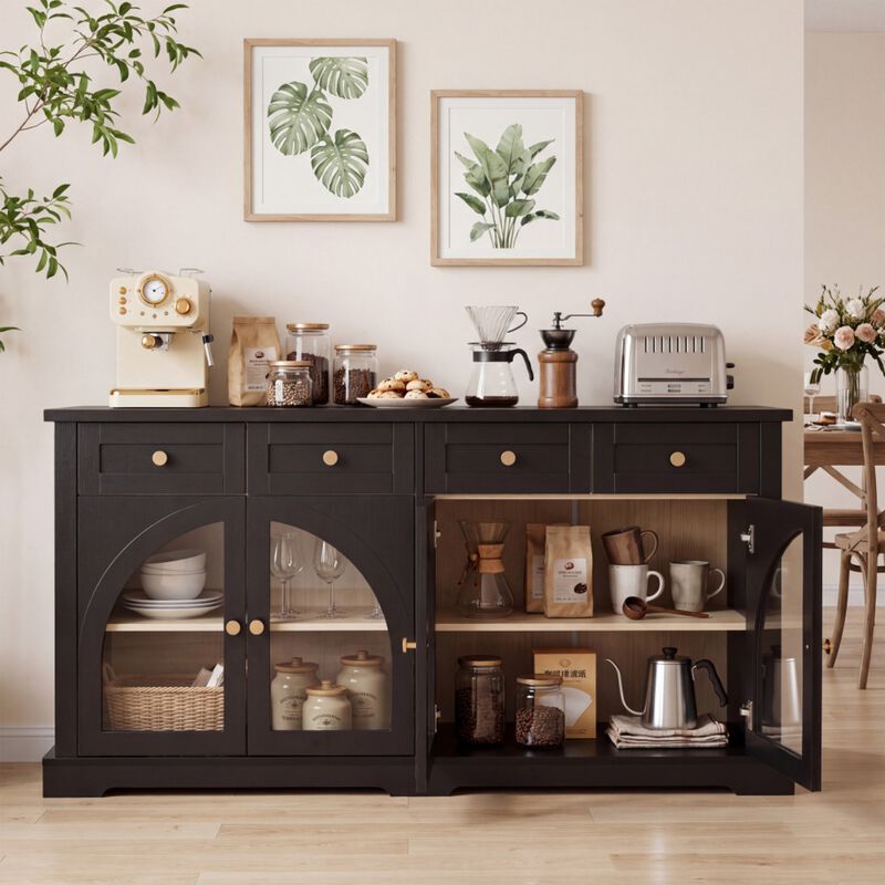 Semkit Farmhouse Arched Glass Door Sideboard Cabinet image number 1