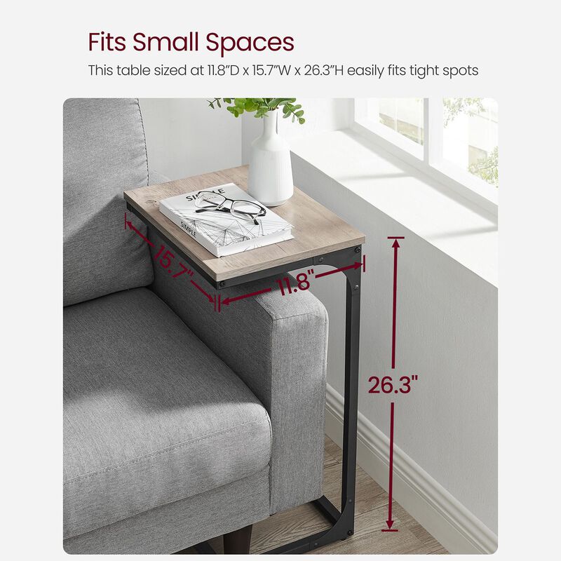 C-Shaped End Table with Metal Frame &ndash; Slim Sofa Side Table for Living Room, Bedroom, or Small Spaces