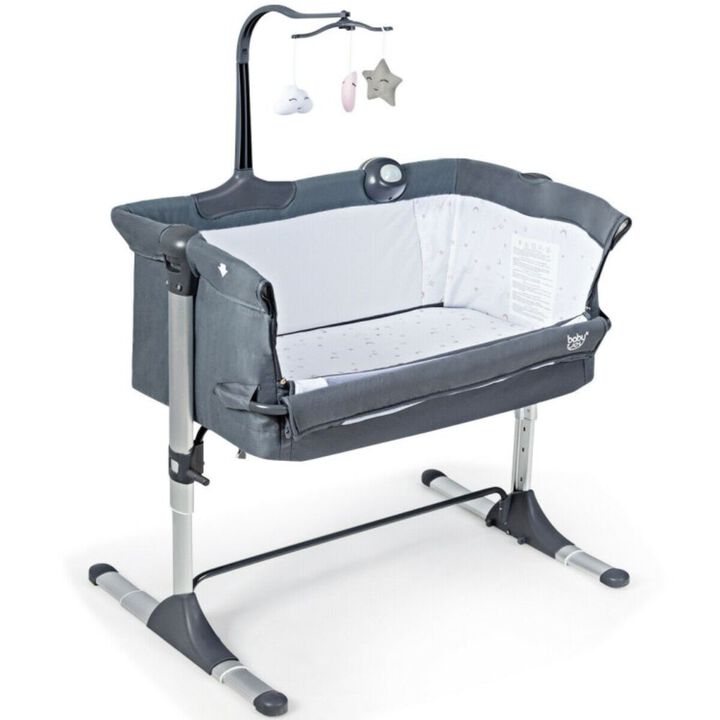 Hivago Height Adjustable Baby Side Crib  with Music Box & Toys